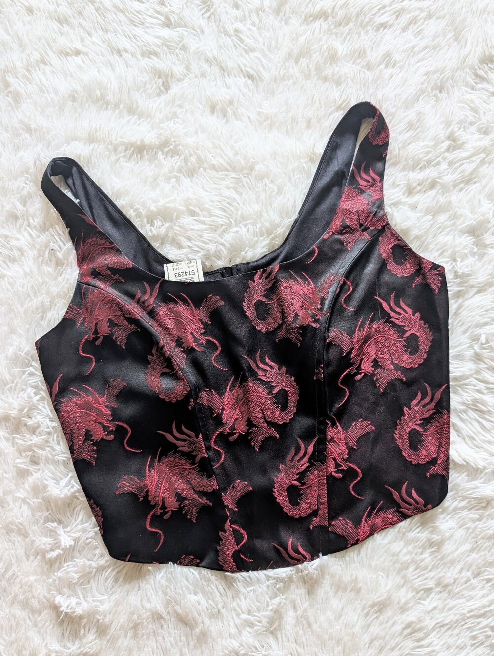 90s Vintage Asylum Iridescent Dragon Embroidered Satin Corset Top Large